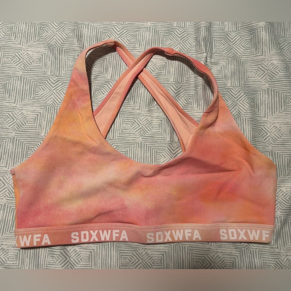 White Fox Boutique Pink Orange Tie-Dye Sports Bra - SDXWFA Logo